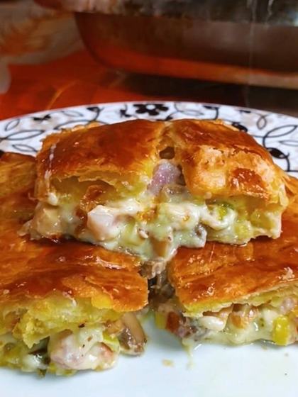 Mushroom Pie with Bacon, Regato and Yogurt