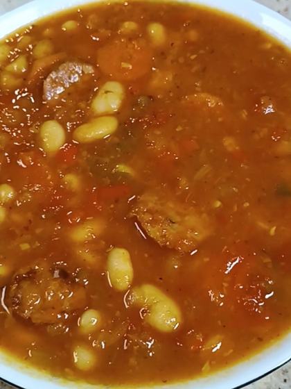 Greek Bean Soup with Country-Style Sausage