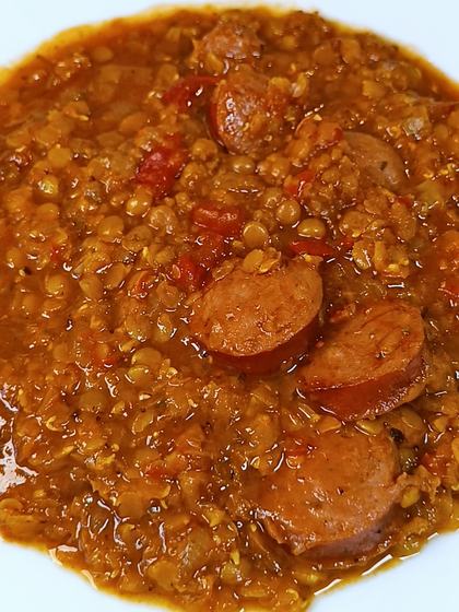 Red Lentils with Sausage and White Wine