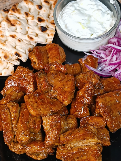 Greek Pork Tigania with Mustard and Oregano