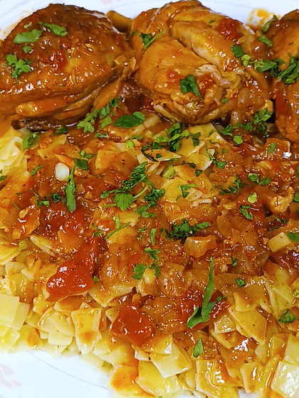 White Wine Braised Rooster with Greek Pasta