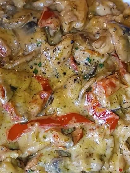 Greek Chicken Tigania with Mushrooms (Simmered)