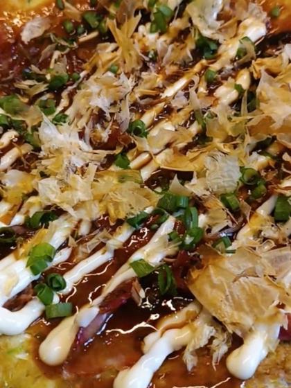 Okonomiyaki with Pork Belly and Homemade Sauce
